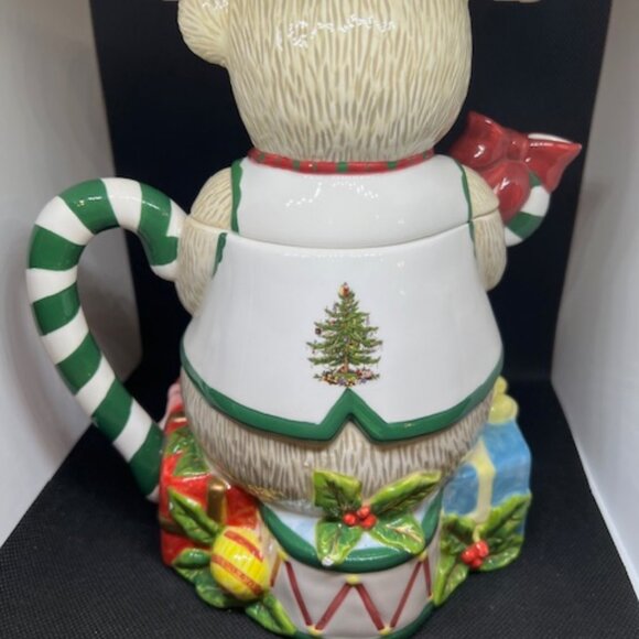 🧸 Spode Christmas Tree Teddy Bear Teapot Handpainted – Holiday Figurine – 9” - Picture 8 of 13